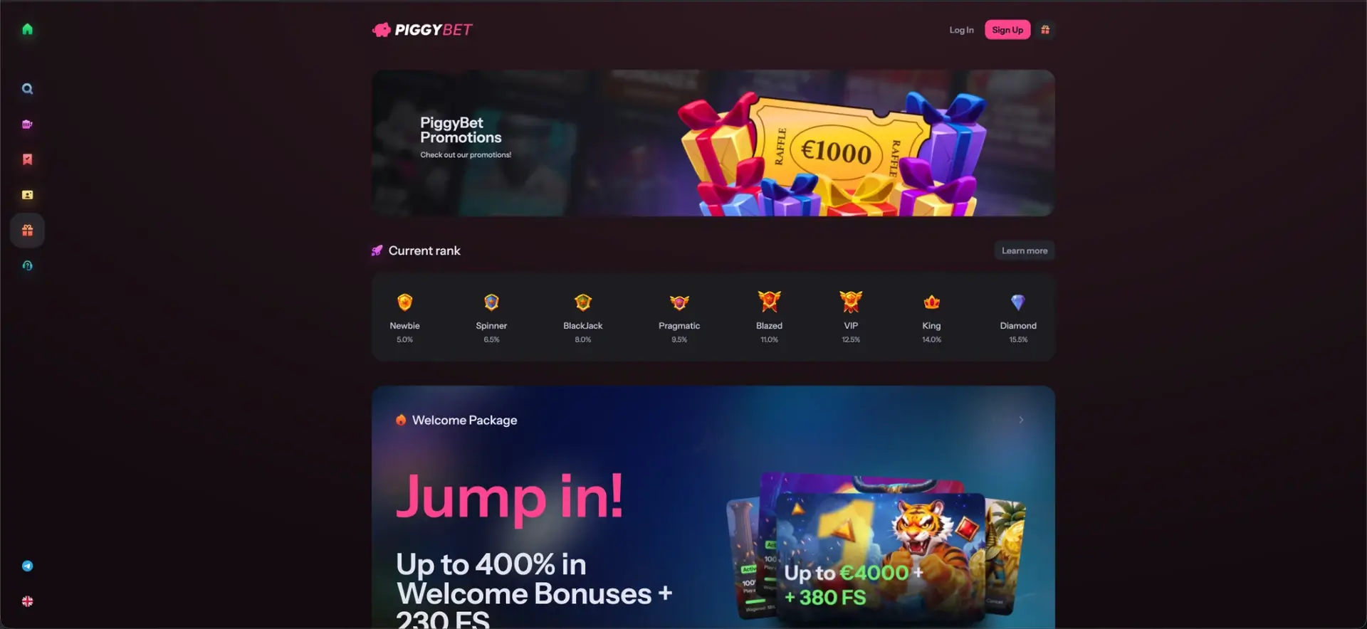 Aperçu PiggyBet : recharges et promotions permanentes